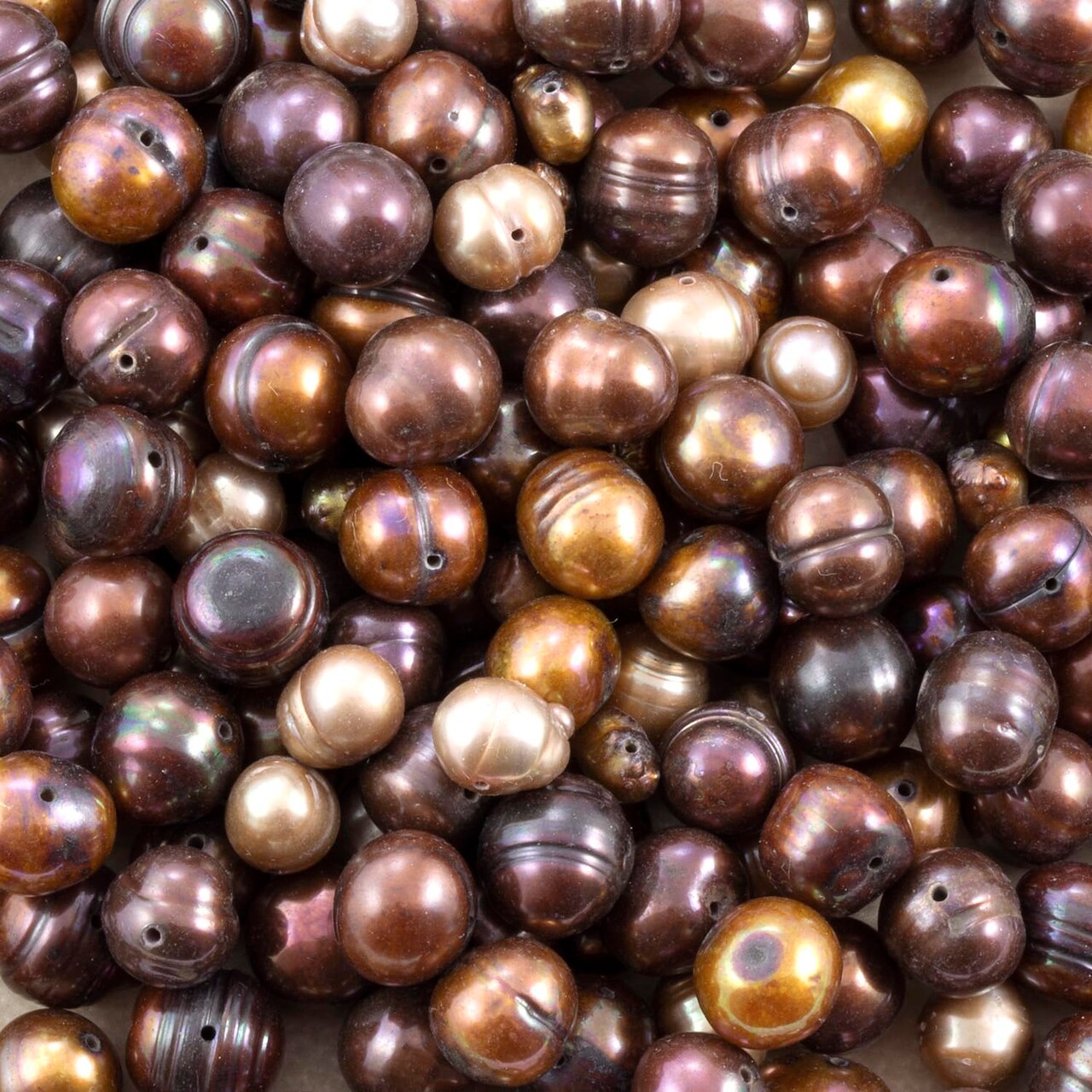 Freshwater Pearl Mix, 1/4 Pound, Brown/Bronze/Deep Gold Colors, Various Sizes, Dyed and Drilled